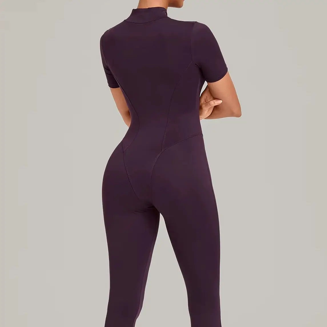 Half Zip Short Sleeve Sport Fitness Jumpsuit Women'S Tracksuits Yoga Set Bodysuits Sportswear Female Workout Tight Fitting Suits